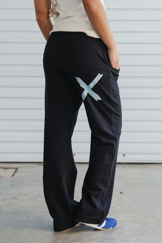 HOME-LEE AVENUE PANTS - BLACK WITH SAPPHIRE/IVORY X