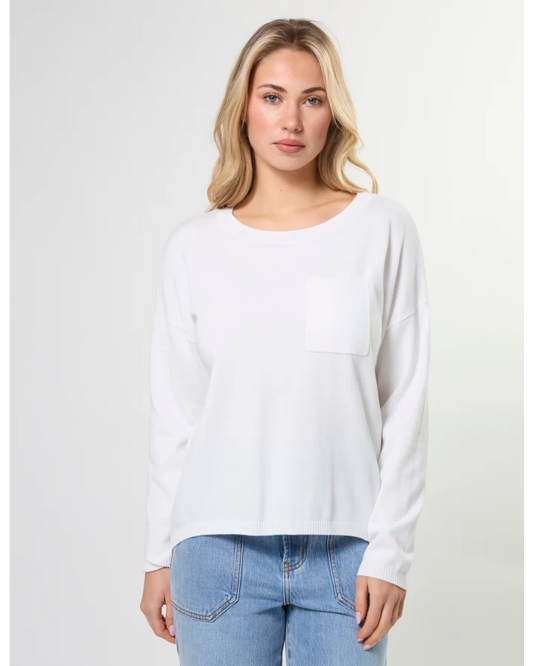 STELLA & GEMMA STREET POCKET JUMPER - WHITE