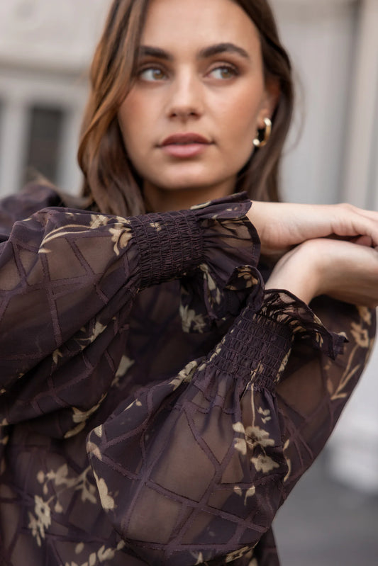 AMONG THE BRAVE AFFECTION L/S TOP - CHOCOLATE BUTTER FLORAL