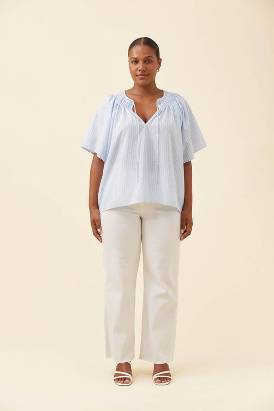 ISLE OF MINE LYNDELL SHIRRED TOP - LIGHT BLUE
