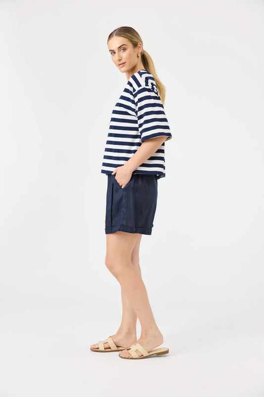 EB & IVE STUDIO STRIPE T-SHIRT - INDIGO