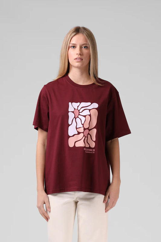 RPM OS FLORAL TEE - RED WINE