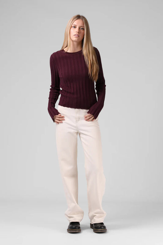 RPM WIDE KNIT L/S TOP - PLUM