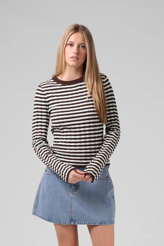 RPM STRIPE KNITTED L/S TOP - CHOCOLATE