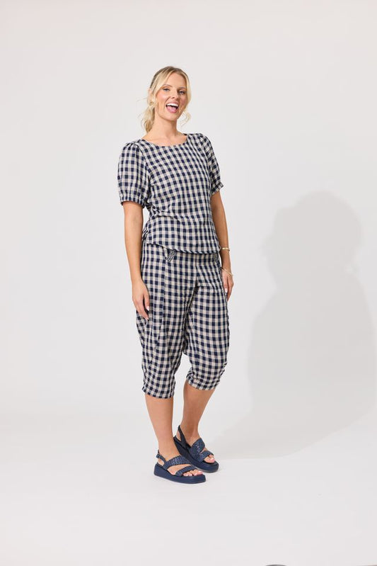 LEMON TREE DESIGN - LYDIA TOP - NAVY GINGHAM