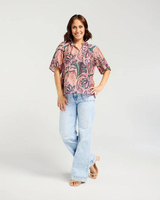 ZAFINA HAZEL TOP - PINK PAISLEY
