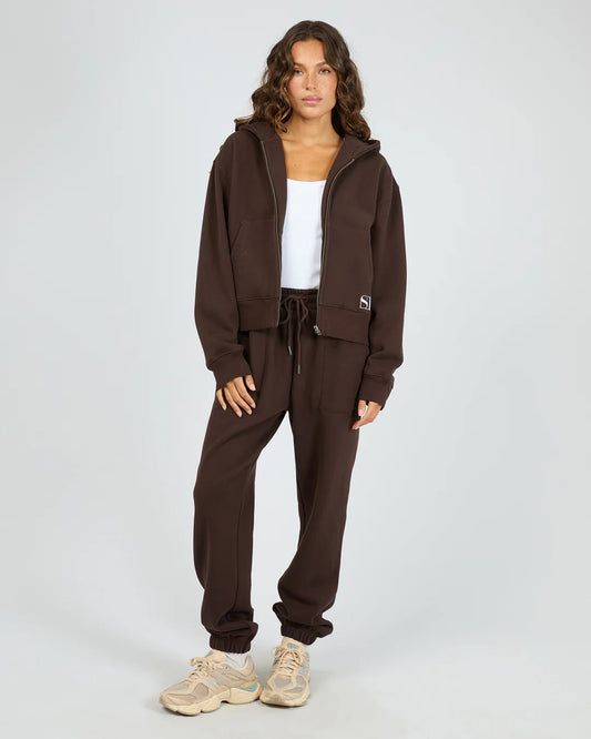 SILENT THEORY SILENT LUXE ZIP THRU HOODIE - CHOCOLATE
