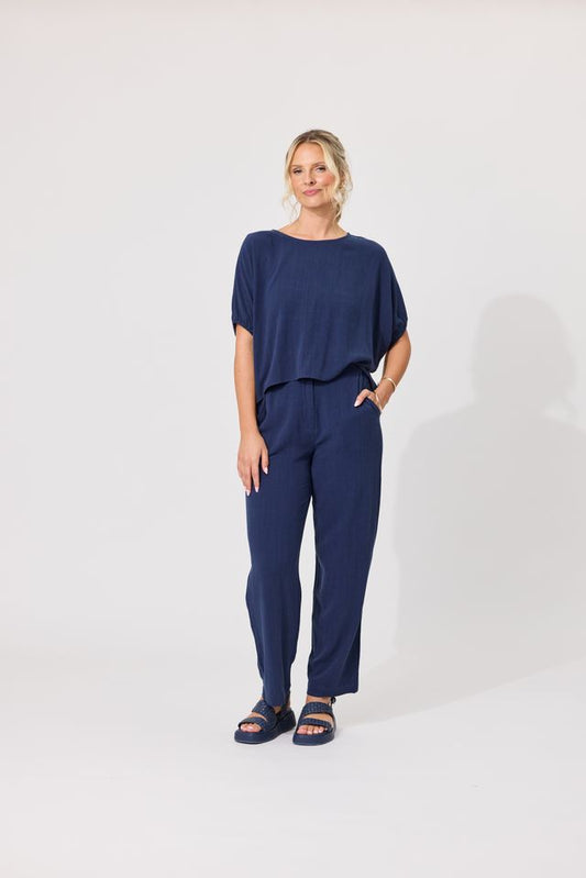 LEMON TREE DESIGN - COSTA LINEN TOP - FRENCH NAVY
