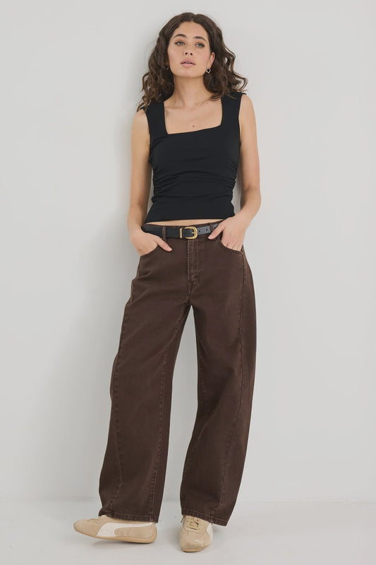 AMONG THE BRAVE - VARSITY BARREL JEANS - CHOCOLATE