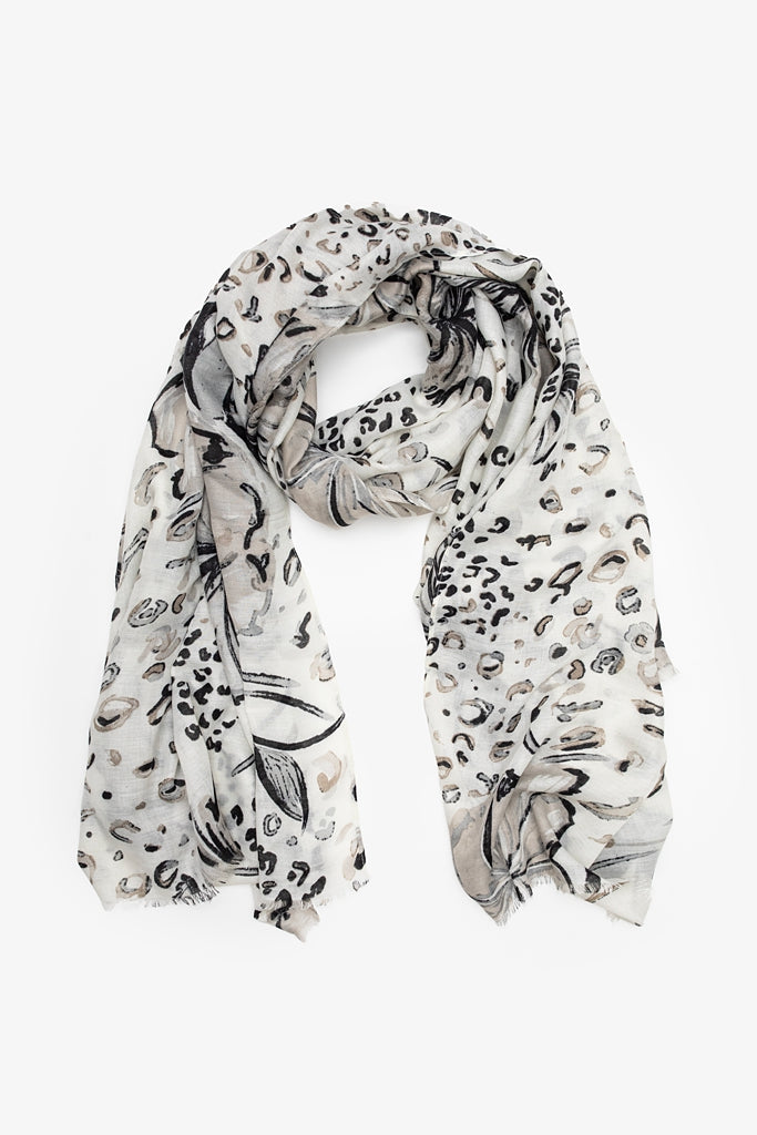 ANTLER SAFARI BLOOM SCARF - WHITE/BLACK