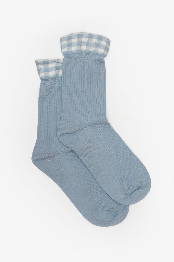 ANTLER GIMGHAM RUFFLE SOCK - BLUE