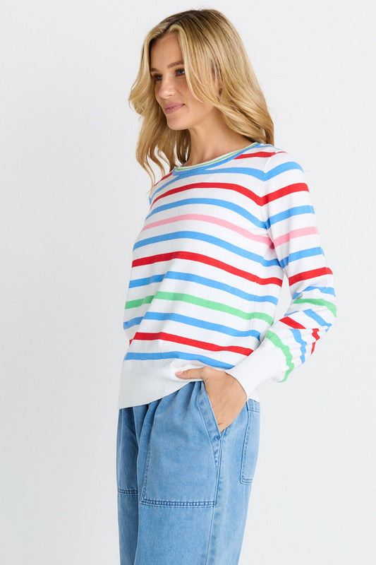 BETTY BASICS INDIE KNIT SWEATER - SORBET STRIPE