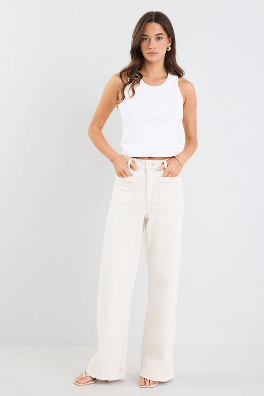 AMONG THE BRAVE - ZOEY HIGH RISE JEAN PETITE- ECRU