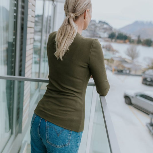 MOKE NZ LINA L/SLEEVE RIB KNIT - BONSAI