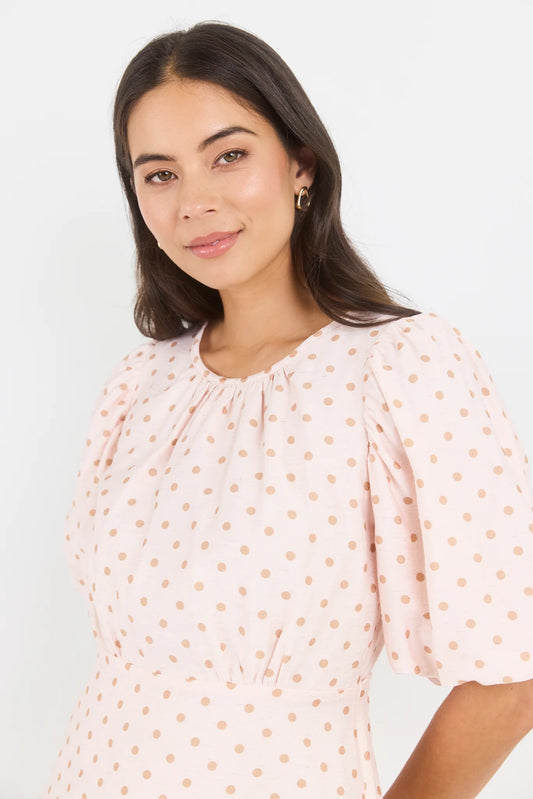STORIES BE TOLD - EVENTUAL TOP - BLUSH CHOCOLATE POLKA DOT