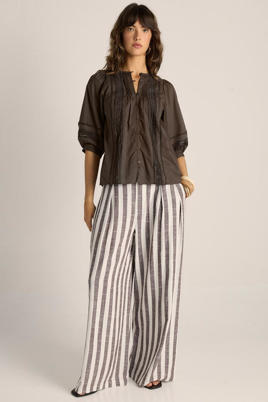 FATE + BECKER FREYA LACE TRIM BLOUSE - CHOCOLATE