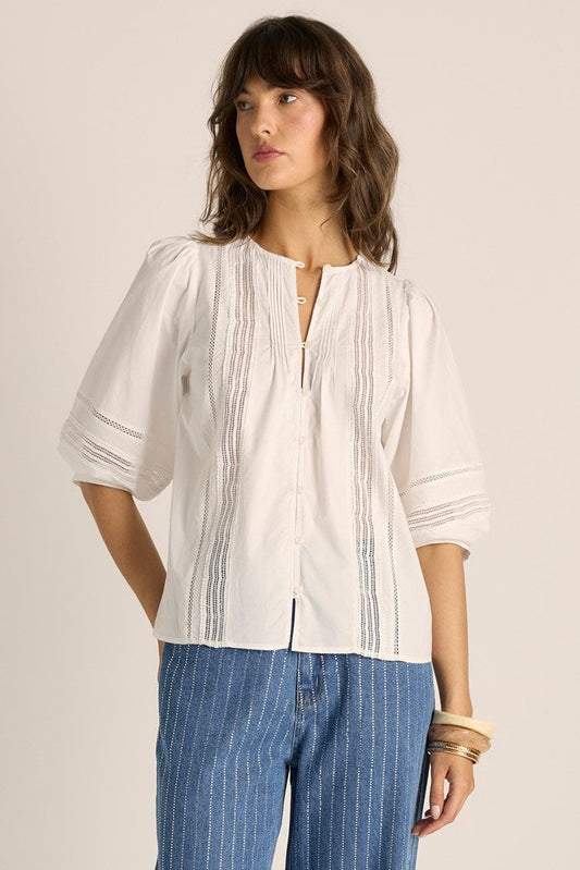 FATE + BECKER FREYA LACE TRIM BLOUSE - WHITE
