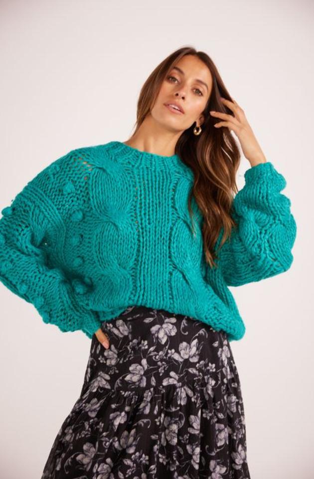MINK PINK LUCERO CABLE KNIT JUMPER - TEAL - MG2402806