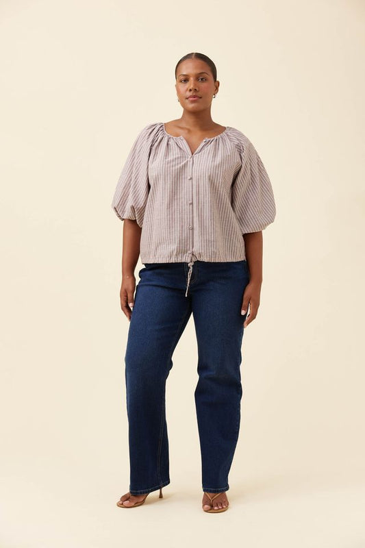 ISLE OF MINE LYNDELL DRAWSTRING TOP - TAUPE