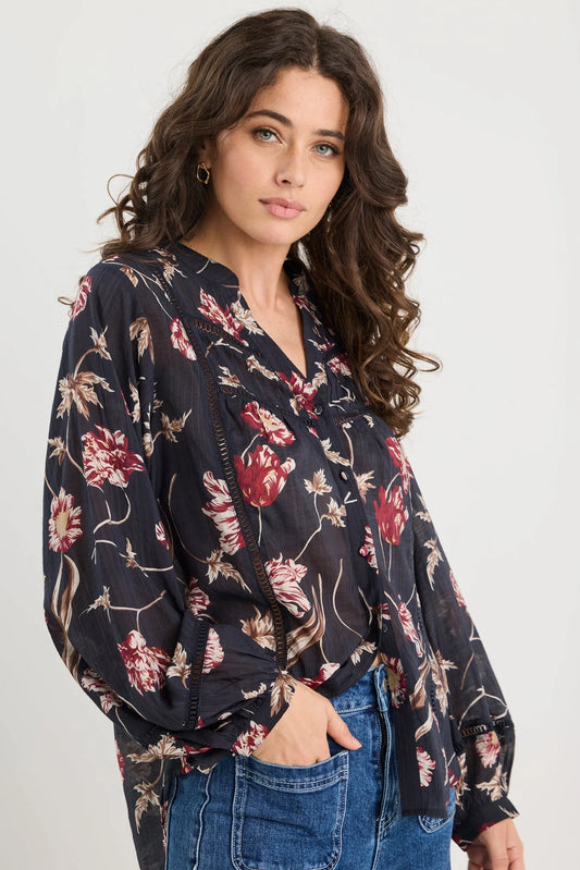 IVY & JACK INSTRUMENTAL L/S SHIRT - BLACK WILDFLOWERS