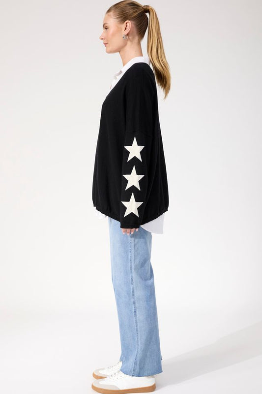 HAVEN VERMONT STAR V NECK JUMPER - BLACK