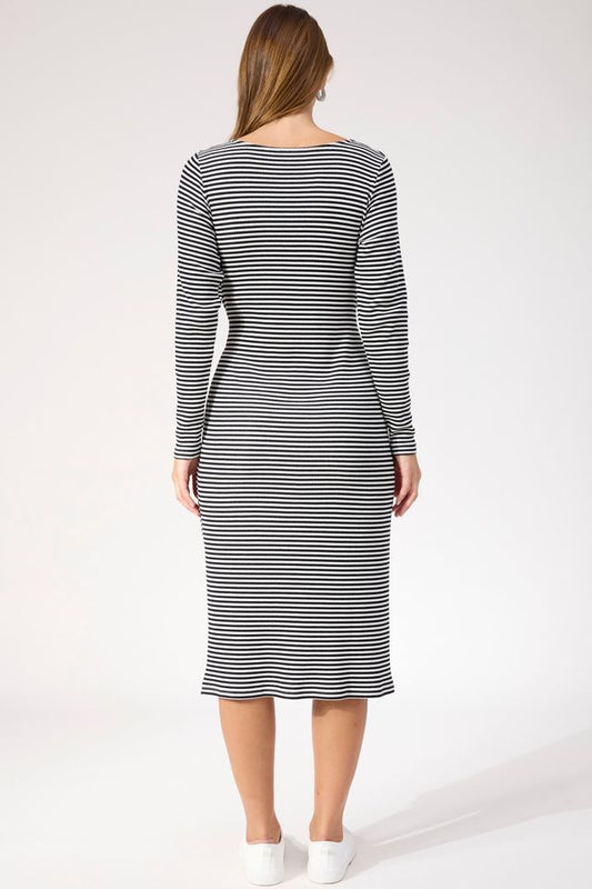 HAVEN LEVI STRIPE T-SHIRT DRESS - BLACK