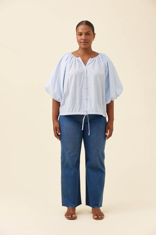 ISLE OF MINE LYNDELL DRAWSTRING TOP - LIGHT BLUE