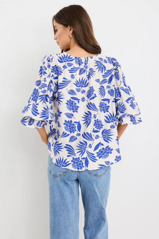 BY ROSA JUSTIFY BLOUSON SLEEVE TOP - BLUE LOTUS