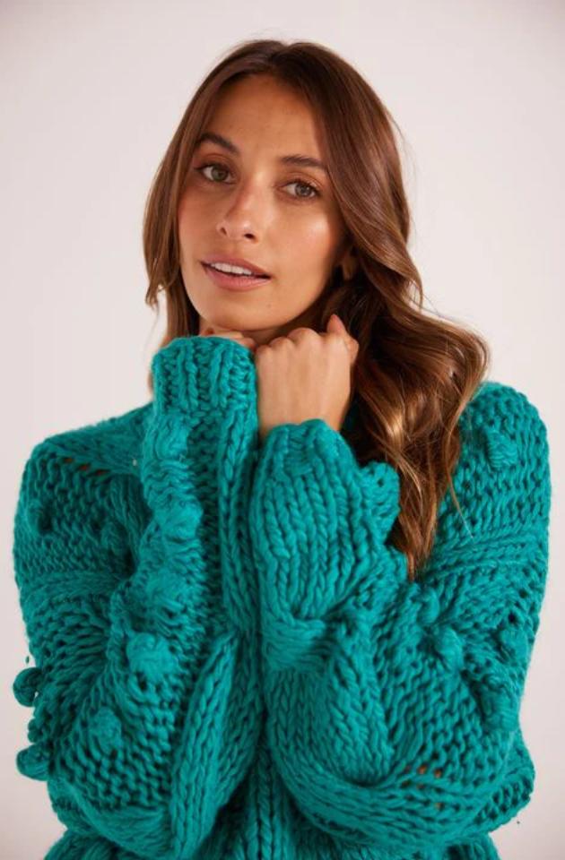 MINK PINK LUCERO CABLE KNIT JUMPER - TEAL - MG2402806