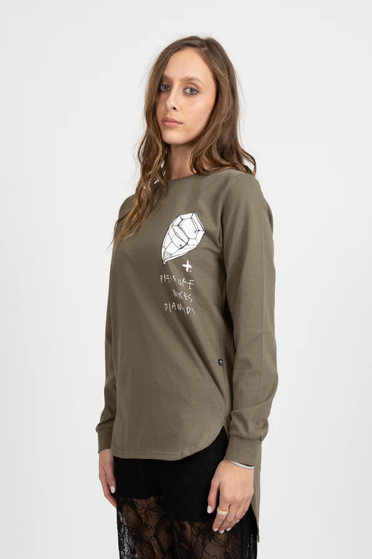 FEDERATION LS SCALLOP TEE - PRESSURE - DARK KHAKI