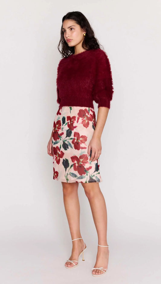 MINK PINK LOLA FLUFFY KNIT TOP - DARK RED