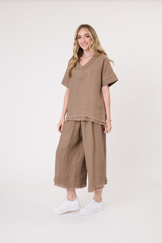 LEMON TREE DESIGN - CAROLA LINEN TOP - MOCHA - 271LTDSS25