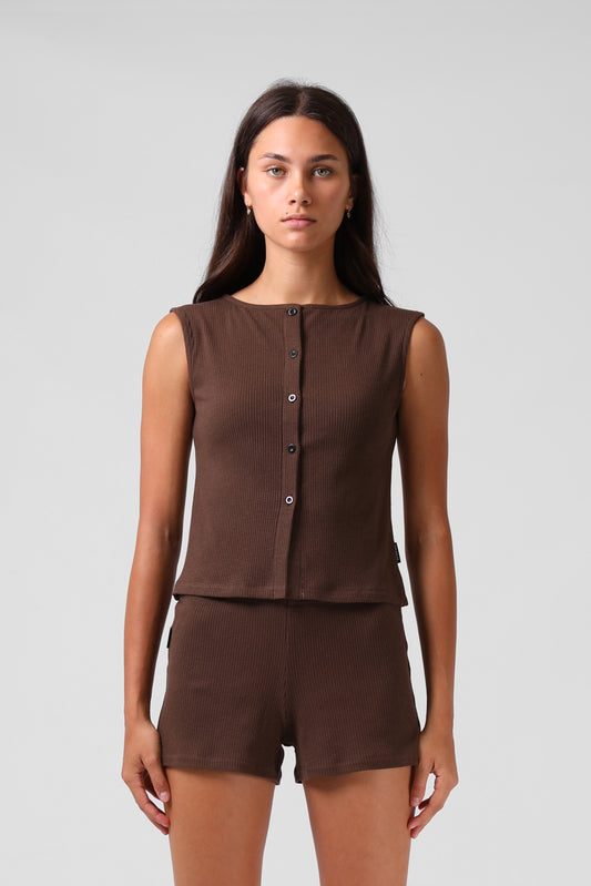 RPM CLOTHING - BUTTON UP TANK TOP - CHOCOLATE