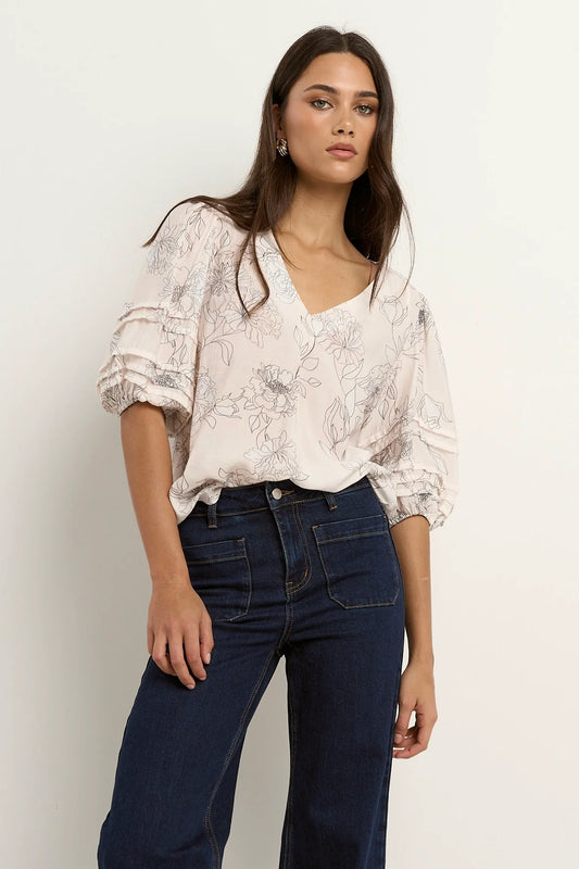 IVY & JACK RECALL CREW TOP - IVORY SKETCH FLORAL