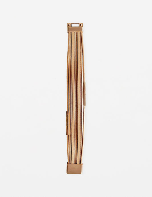 STELLA & GEMMA BRACELET - TAN & GOLD CHAINS