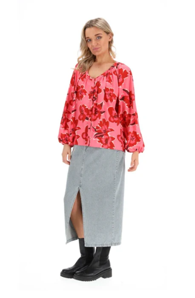 CHARLO CHRISSY BLOUSE - RED FLORAL - CH163