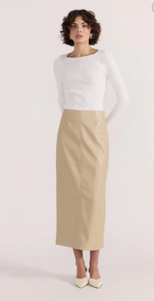 STAPLE THE LABEL MIRA FAUX LEATHER MIDI SKIRT - NATURAL - UT2502936