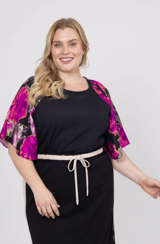 CHARLO LAYLA T-SHIRT - BLACK FLORAL - CH836