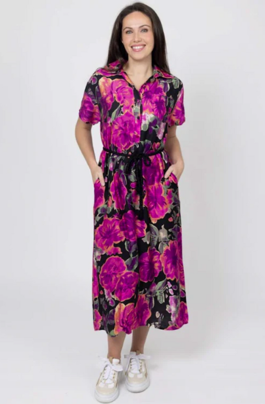 CHARLO JETT SHIRT DRESS - BLACK FLORAL - CH686C