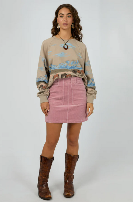 ALL ABOUT EVE BAILEY CORD SKIRT - QUARTZ