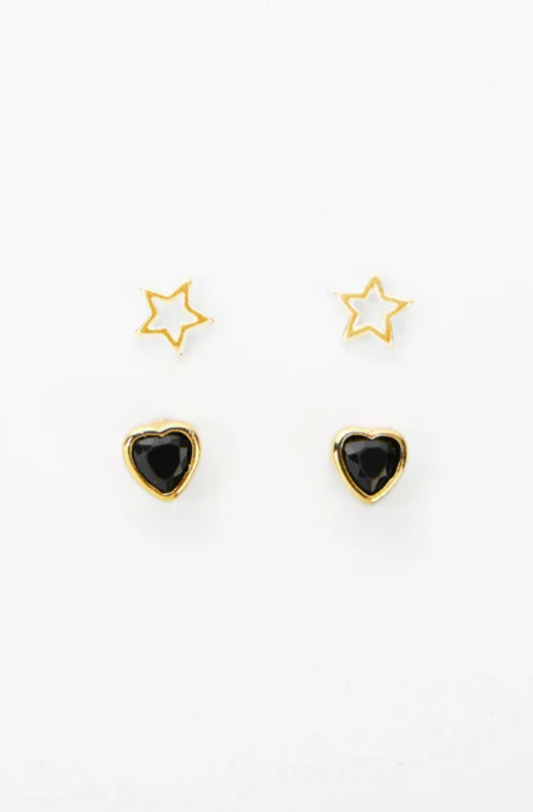 STELLA & GEMMA EARRING - 2 STARS & HEARTS - GOLD - SGE8523