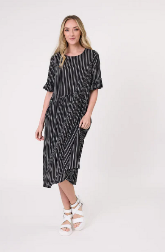 LEMON TREE DESIGN MADONA DRESS - BLACK/WHITE STRIPE - 254LTDSS25