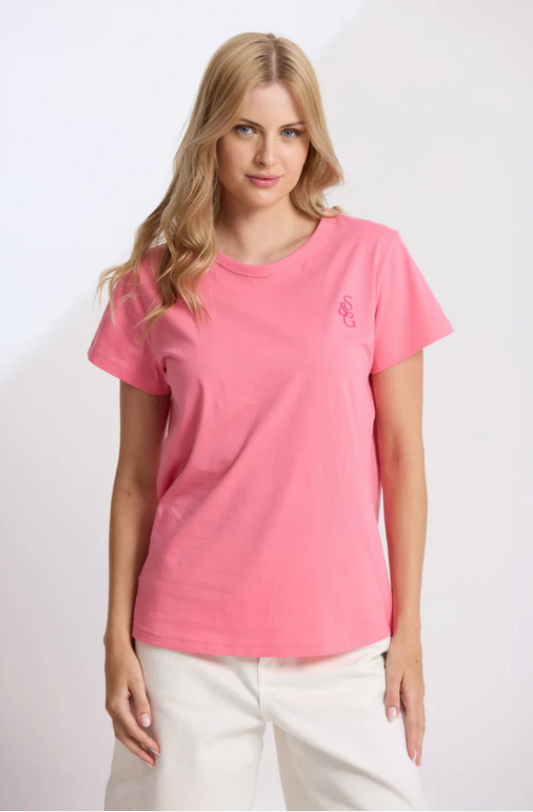 STELLA & GEMMA CLASSIC TEE - RASPBERRY EMBROIDERED S+G - SGTS3553