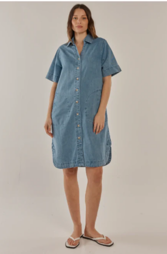BETTY BASICS DAWSON DENIM DRESS - BLUE DENIM - BB8365-