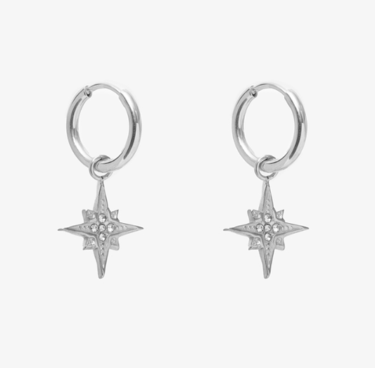 ANTLER STELLA STAR HUGGIE EARRING - SILVER - EW25-O22S