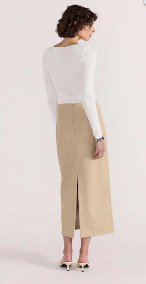 STAPLE THE LABEL MIRA FAUX LEATHER MIDI SKIRT - NATURAL - UT2502936