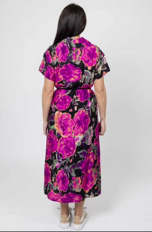 CHARLO JETT SHIRT DRESS - BLACK FLORAL - CH686C