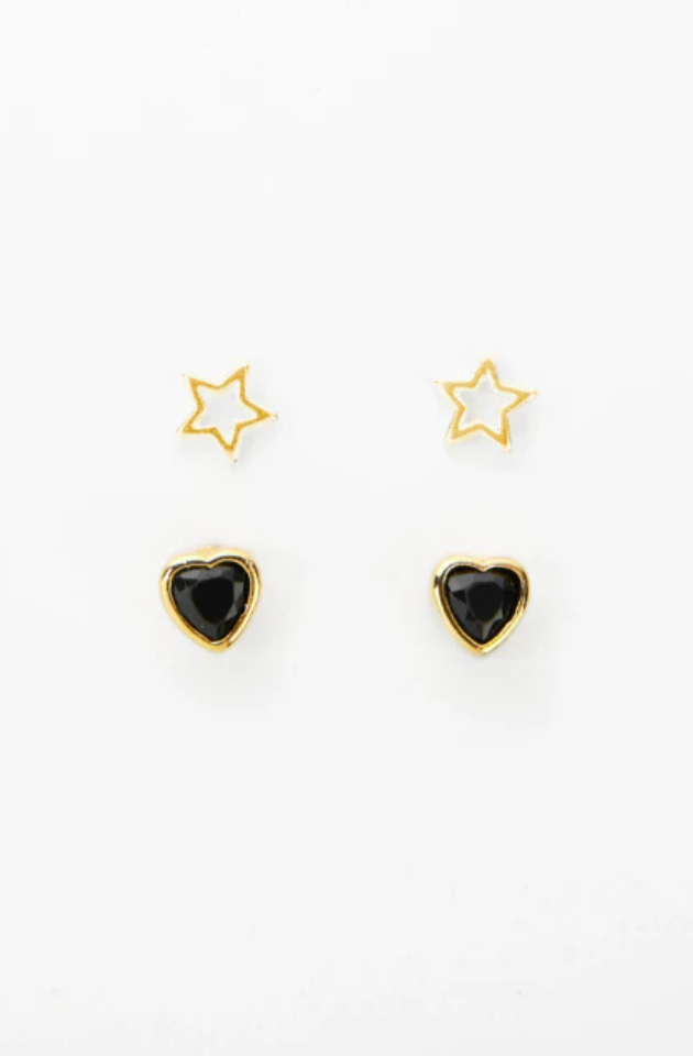 STELLA & GEMMA EARRING - 2 STARS & HEARTS - GOLD - SGE8523