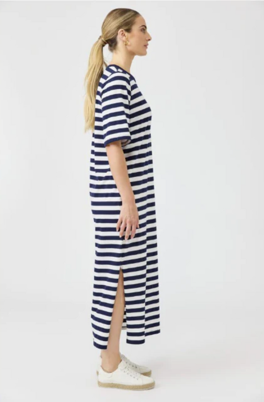 EB & IVE STUDIO STRIPE T-SHIRT DRESS - INDIGO - 2593811