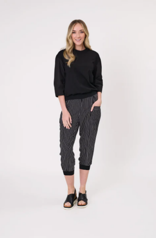 LEMON TREE DESIGN HAREM PANT - BLACK/WHITE STRIPE - 065LTDSS25